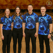 Load image into Gallery viewer, Blue Flame Skull Bowling Polo, 1/4 Zip Shirts For Men Custom Bowling Reaper Team Bowling jersey NQS11348