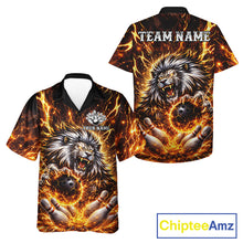Load image into Gallery viewer, Gold Lightning Thunder Angry Lion Bowling Button-up Shirt Custom Lion Bowling Team Hawaiian jersey NQS11681