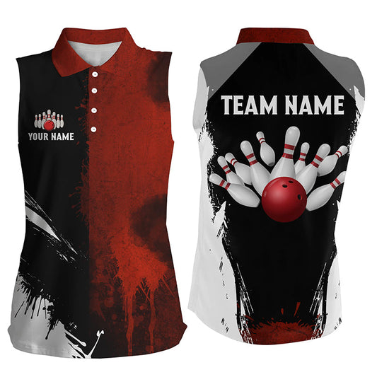 Black and red Bowling Sleeveless Polo For Women Custom Bowling Team jerseys, gift for bowlers NQS7948