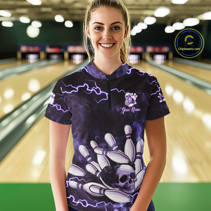 Purple Lightning Thunder Women Skull Bowling Team Shirts For Women Custom Bowling Uniform Outfit NQS10971