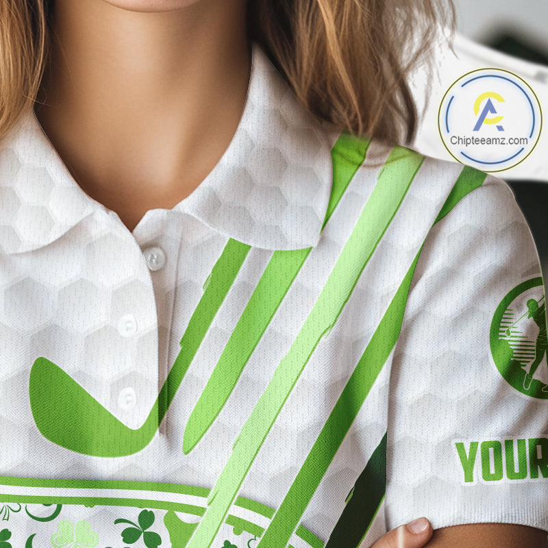 Personalized Funny Golf beer Green clover pattern golf clubs St Patrick's Day polo shirt for women NQS11144