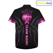 Load image into Gallery viewer, Black and Pink ribbon Breast Cancer Bowling ball Button-up Shirt Custom Hawaiian Bowling Team jerseys NQS11691
