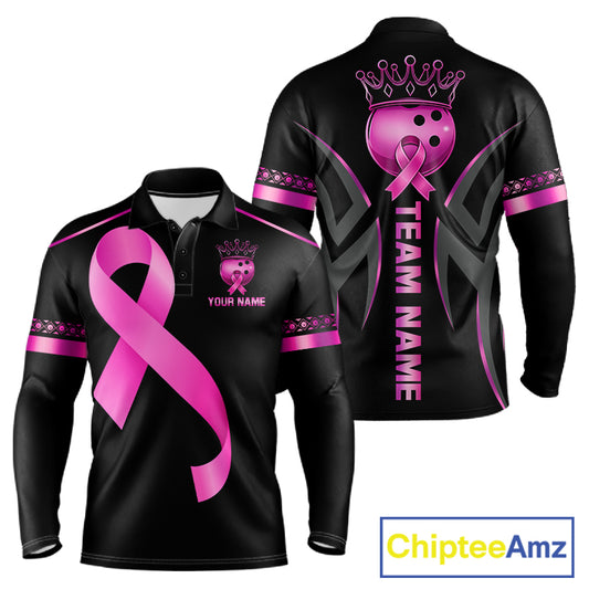 Black and Pink ribbon Breast Cancer Bowling ball Shirts for Men Custom Bowling Team jerseys NQS11691