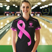 Load image into Gallery viewer, Black and Pink ribbon Breast Cancer Bowling ball Shirts for Women Custom Bowling Team jerseys NQS11691
