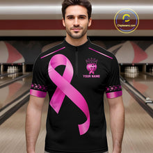 Load image into Gallery viewer, Black and Pink ribbon Breast Cancer Bowling ball Shirts for Men Custom Bowling Team jerseys NQS11691