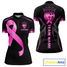 Load image into Gallery viewer, Black and Pink ribbon Breast Cancer Bowling ball Shirts for Women Custom Bowling Team jerseys NQS11691