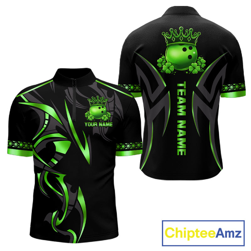 Black and Green clovers St Patrick's Day Bowling Shirts for Men Custom Bowling Team jerseys NQS11692