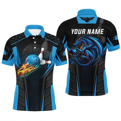 Personalized 3D bowling shirt for men Custom Dragon team blue Bowling jerseys polo, Quarter zip Shirts NQS7954