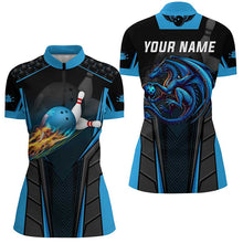 Load image into Gallery viewer, Personalized bowling shirt for Women Custom Dragon team blue Bowling jerseys polo, Quarter zip Shirts NQS7954