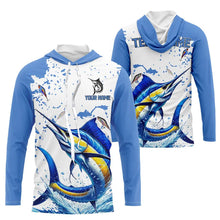Load image into Gallery viewer, Personalized Blue and white Marlin Fishing Shirts Custom Marlin Long Sleeve Fishing Team Jerseys NQS9308