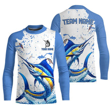 Load image into Gallery viewer, Personalized Blue and white Marlin Fishing Shirts Custom Marlin Long Sleeve Fishing Team Jerseys NQS9308