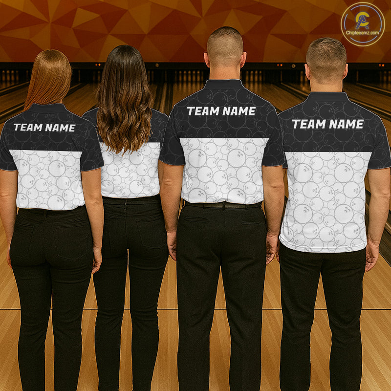 Black and White Bowling Camo Polo, 1/4 Zip Shirts for Women Custom Bowling Team League Bowlers Outfit NQS11701