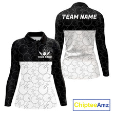 Load image into Gallery viewer, Black and White Bowling Camo Polo, 1/4 Zip Shirts for Women Custom Bowling Team League Bowlers Outfit NQS11701