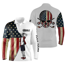 Load image into Gallery viewer, Vintage American flag patriotic Mens golf polo shirt custom golf skull men's flag polo shirts NQS5378