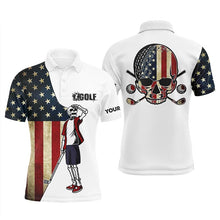 Load image into Gallery viewer, Vintage American flag patriotic Mens golf polo shirt custom golf skull men's flag polo shirts NQS5378