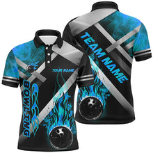 Load image into Gallery viewer, Mens bowling shirts Custom Black bowling ball Flame Bowling Team Jerseys, gift for Bowlers | Blue NQS7573