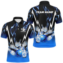 Load image into Gallery viewer, Black and Blue Lightning thunder Custom Bowling Polo, Quarter zip shirts For men, Team Bowling jerseys NQS8171