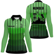 Load image into Gallery viewer, Green stripe Retro disc golf polo shirt for women custom name and number disc golf jerseys NQS9081