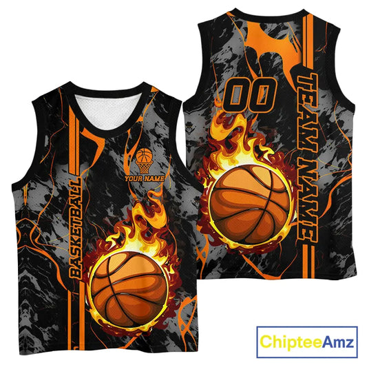 Black & Orange Camo Flame Basketball vest, t-shirt, long sleeve, hoodie custom Basketball team jersey NQS11366