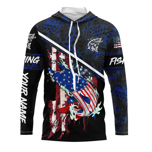 American Flag Musky fishing blue camo Custom name long sleeve muskie Fishing Shirts NQS4821