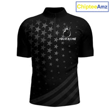 Load image into Gallery viewer, Custom Black American Flag Bowling Team Shirts For Men, Personalized patriotic Bowling League Shirts NQS11706