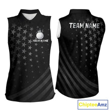Load image into Gallery viewer, Custom Black American Flag Sleeveless Golf Polo shirt, Personalized patriotic Ladies Golf top NQS11707