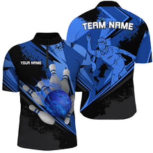 Load image into Gallery viewer, Personalized black &amp; blue flame Bowling Polo, Quarter Zip shirt For men custom bowling team jerseys NQS7579