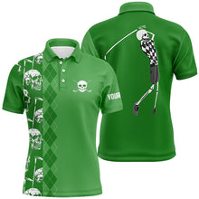 Load image into Gallery viewer, Green skull argyle pattern custom Mens golf polo shirts, best men's golf wear NQS7720