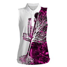 Load image into Gallery viewer, Womens disc golf sleeveless polo shirt muti color camo disc golf basket, gifts for disc golf lovers NQS4632
