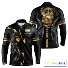 Load image into Gallery viewer, Black and Gold Dragon Bowling ball Polo, Quarter Zip Shirts for Men Custom Bowling Team jerseys NQS11579