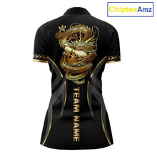 Load image into Gallery viewer, Black and Gold Dragon Bowling ball Polo, Quarter Zip Shirts for Women Custom Bowling Team jerseys NQS11579