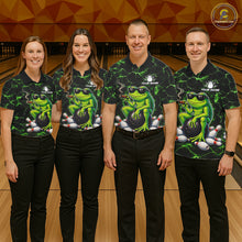 Load image into Gallery viewer, Black &amp; Green Funny Frog Bowling Polo, 1/4 zip Shirts for Men Custom Team Frog Bowling League Jersey NQS11583