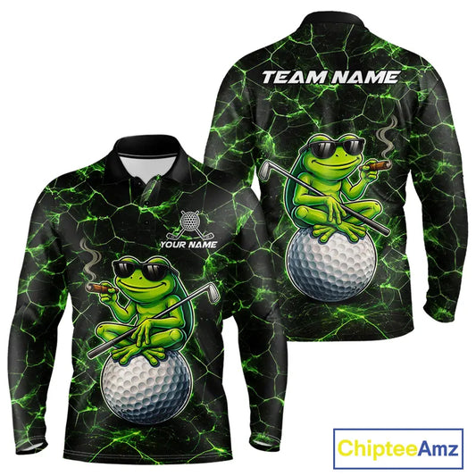 Black & Green Funny Frog Golf Polo shirts for men Custom Frog team golf shirts, men's golf clothes NQS11584