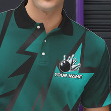 Load image into Gallery viewer, Cyan Blue Lightning Thunder Storm Team bowling shirts for Men custom bowling Polo, Quarter zip jerseys NQS9626
