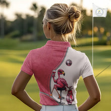 Load image into Gallery viewer, Custom Funny Pink Flamingo Drink Wine Golf Polo Shirts For Women, Flamingo Ladies Golf tops NQS11711