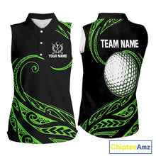 Load image into Gallery viewer, Black and Green Tribal Pattern Golf Ball Women Sleeveless Polo Shirt custom unique ladies golf apparel NQS9820