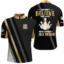 Load image into Gallery viewer, Gold &amp; black Mens bowling shirts Custom you won't believe what I can do with 2 fingers and a thumb NQS8840