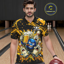 Load image into Gallery viewer, Black and Yellow Funny Bowling and Beer Custom Bowling Shirts For Men, Bowling Team League jerseys NQS11587