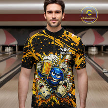 Load image into Gallery viewer, Black and Yellow Funny Bowling and Beer Custom Bowling Shirts For Men, Bowling Team League jerseys NQS11587