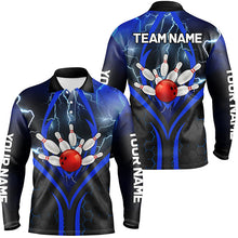 Load image into Gallery viewer, Blue Lightning Thunder Custom Bowling Team Shirts Men Bowling League Jerseys Bowler Outfit NQS8416