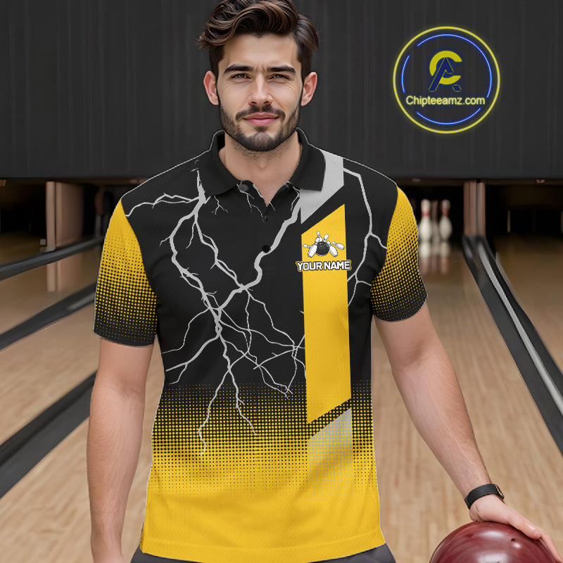 Personalized black and yellow bowling shirt for men lightning thunder custom bowling gifts for men NQS11377