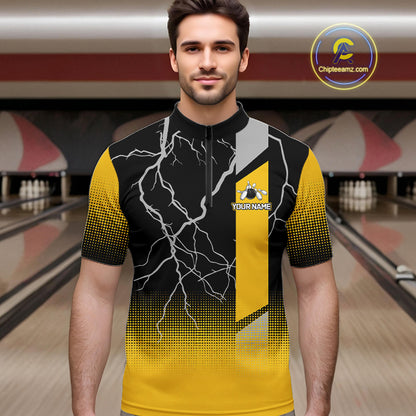 Personalized black and yellow bowling shirt for men lightning thunder custom bowling gifts for men NQS11377