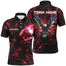 Load image into Gallery viewer, Red lightning thunder bowling American flag Eagle custom Mens Bowling Polo Shirts, Quarter Zip Shirts NQS8861