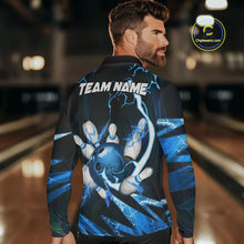 Load image into Gallery viewer, Blue Thunder Lightning bowling ball and pins jerseys Custom Team Bowling Polo, 1/4 Zip Shirts For Men NQS9831