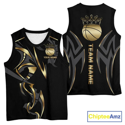 Black and Gold crown Basketball Vest, T-shirt, Hoodie, Long sleeve Custom Bowling Team jerseys NQS11392