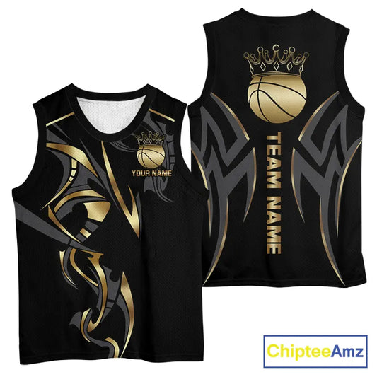 Black and Gold crown Basketball Vest, T-shirt, Hoodie, Long sleeve Custom Bowling Team jerseys NQS11392