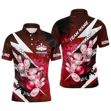 Load image into Gallery viewer, Red grunge lightning Bowling Polo, Quarter Zip shirt For Men Custom Team Bowling Jersey NQS8660