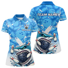 Load image into Gallery viewer, Blue Bowling Camo Angry Shark Bowling Polo, 1/4 Zip Shirts for Women Custom Shark Team Bowling Jersey NQS11605