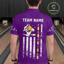 Load image into Gallery viewer, Yellow and Purple Retro American Flag Bowling Shirts For Men Custom Patriotic Bowling Team Jerseys NQS11213