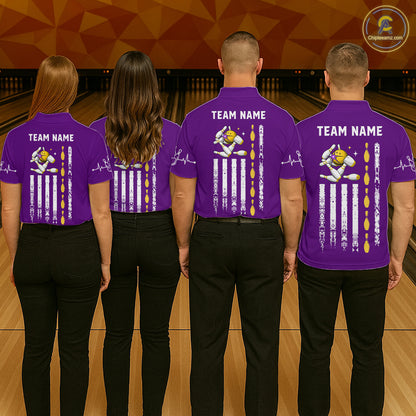Yellow and Purple Retro American Flag Bowling Shirts For Men Custom Patriotic Bowling Team Jerseys NQS11213